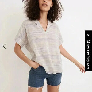 Madewell‎ Crinkle Hayden Popover Top in Stripe size L at a